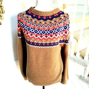 🆕️ J CREW Cotton Fair Isle Crewneck Sweater Camel